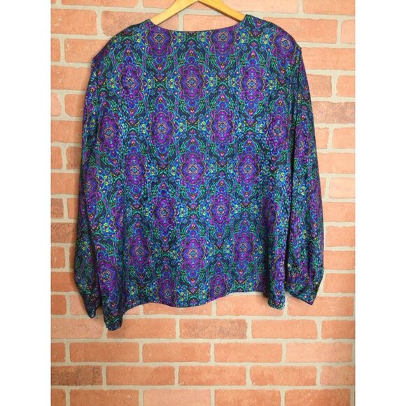 Vintage Womens Blouse Size 22W Multicolor Paisley Print Gold Button Accents Fair - Picture 3 of 7